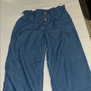 Vince Camuto Girls Blue Paperbag Waist Wide-Leg Jeans